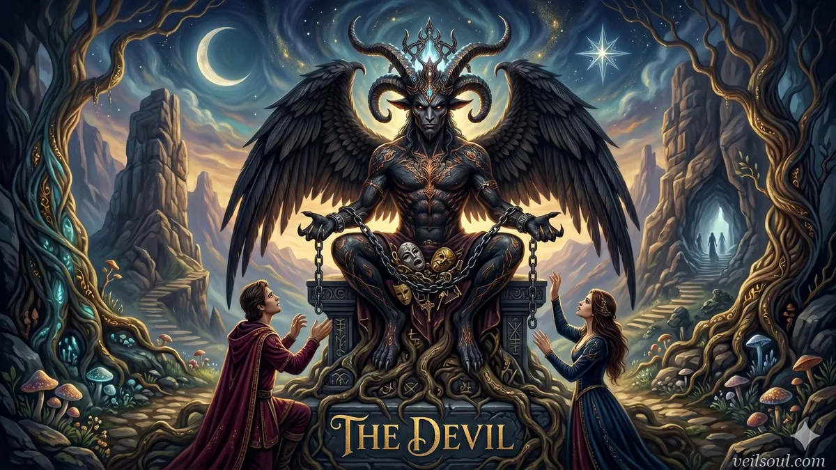 The Devil Tarot Card Meaning: Shadow, Bondage, and Liberation