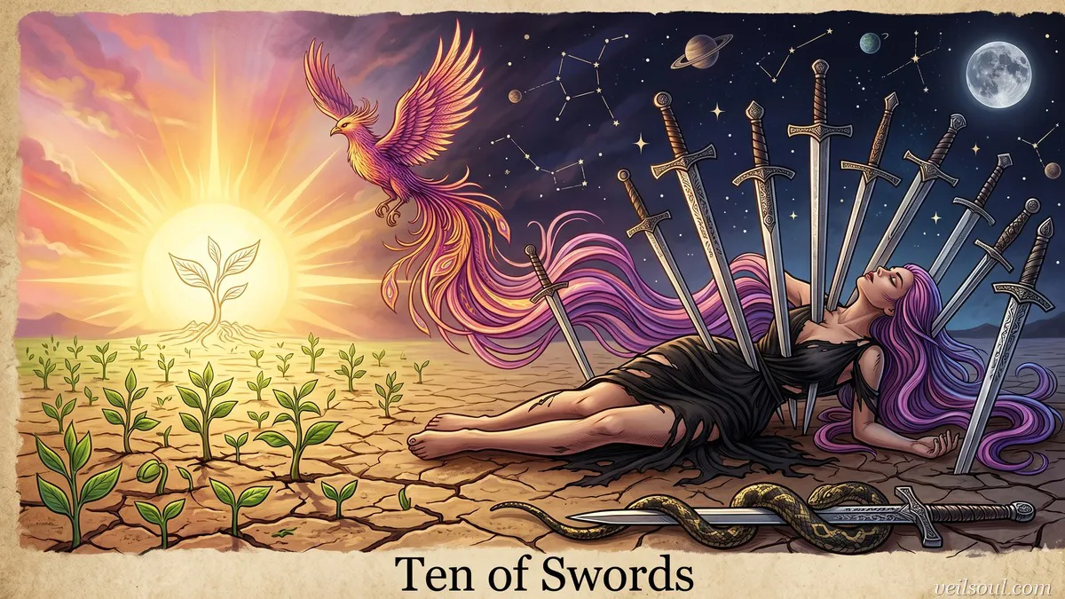 Ten of Swords Tarot Card Meaning: Rock Bottom, Endings, and New Dawn