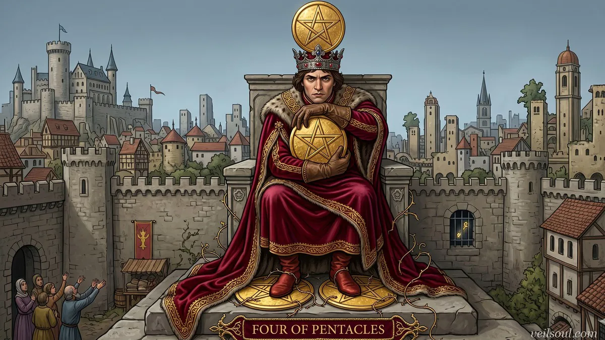 Four of Pentacles Tarot Card Meaning: Security, Control, and Holding On Too Tight
