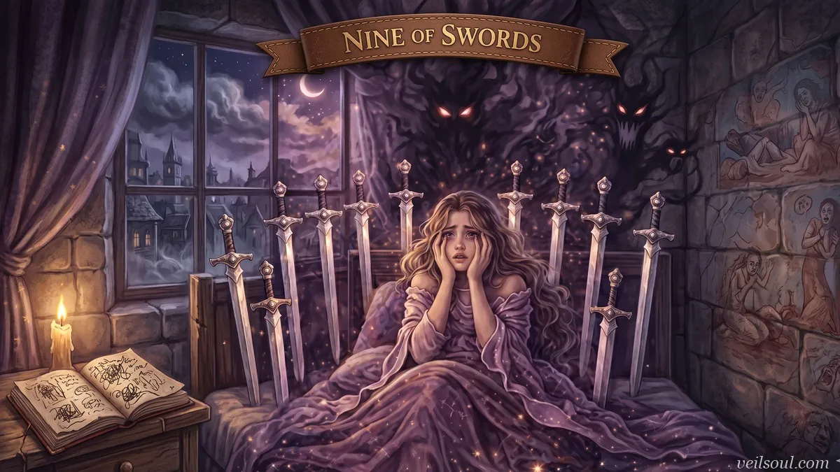 Nine of Swords Tarot Card Meaning: Anxiety, Nightmares, and Overwhelming Worry