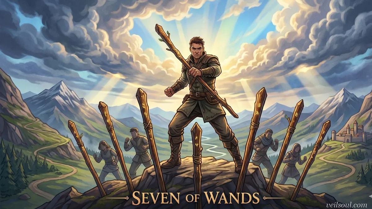 Seven of Wands Tarot Card Meaning: Defense, Perseverance, and Standing Your Ground