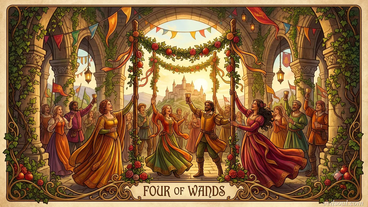 Four of Wands Tarot Card Meaning: Celebration, Stability, and Joyful Milestones